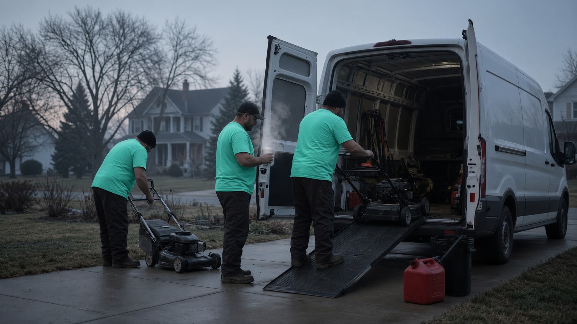 Crew loading a van