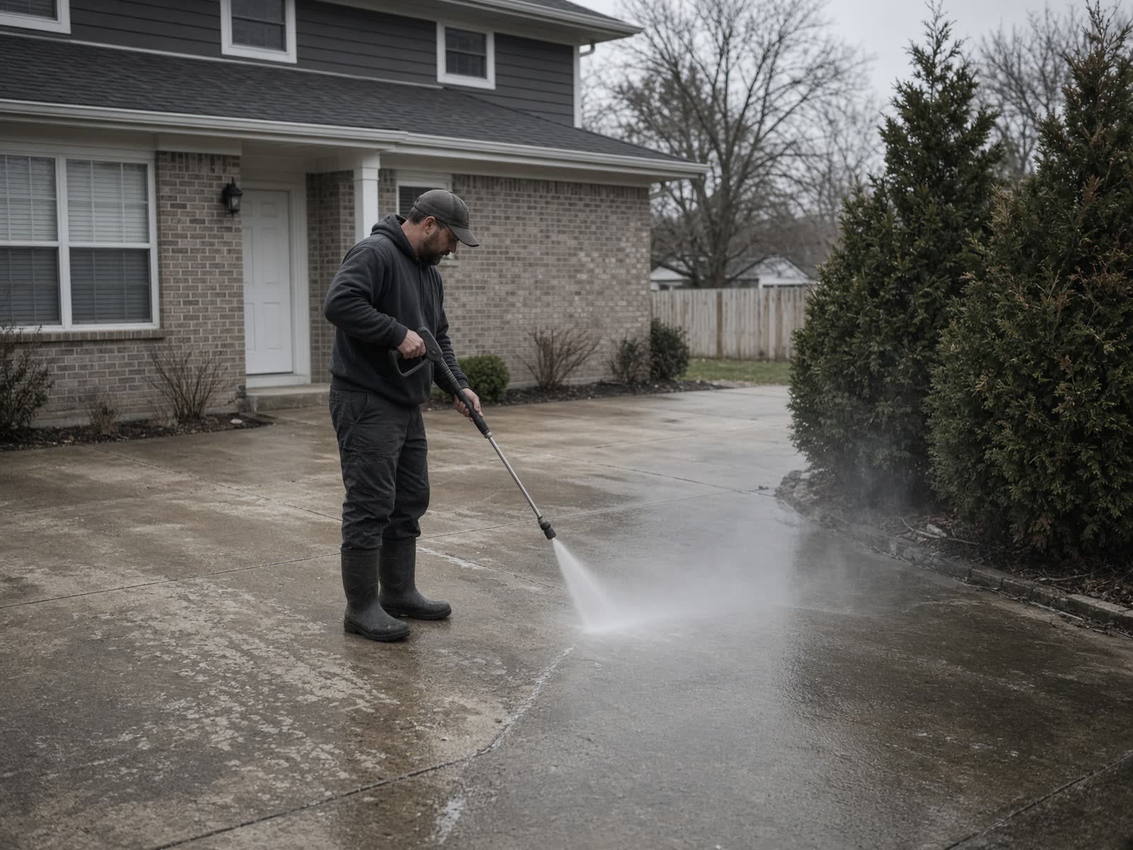 Pressure washing a driveway